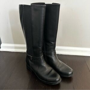 Clarks Black Leather Knee-High Boots